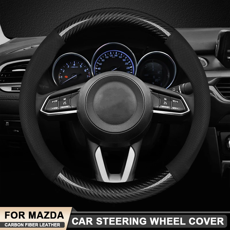 

Car Carbon Fiber Leather Steering Wheel Cover For Mazda 2 3 5 6 8 CX-3 CX-4 CX-5 CX-7 CX-9 CX-30 CX-50 MX5 Miata RX-7 RX-8 EZ-6