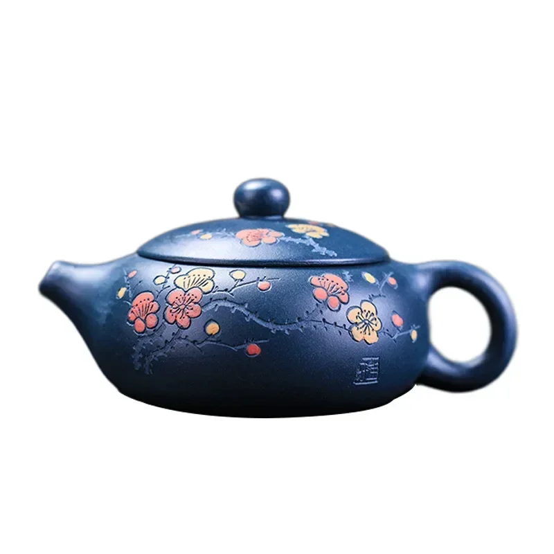 Original ore azure clay Yixing handmade purple clay teapot Plum flat Xi Shi teapot Chinese Kung Fu tea set pot  160ml