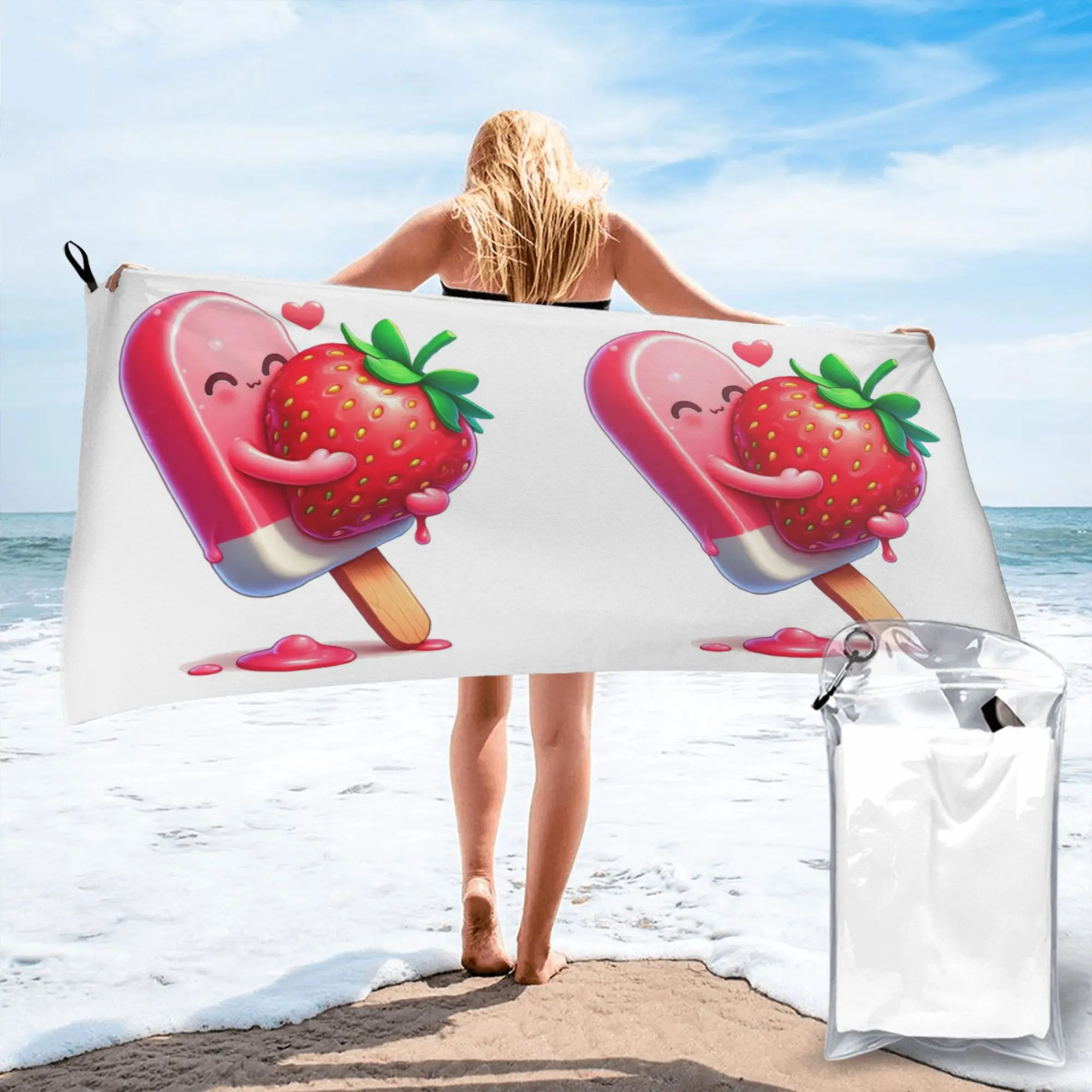 strawberry ice cream dessert Beach Towel Soft Microfiber Quick Dry Absorbent Quick Towels For Swimming