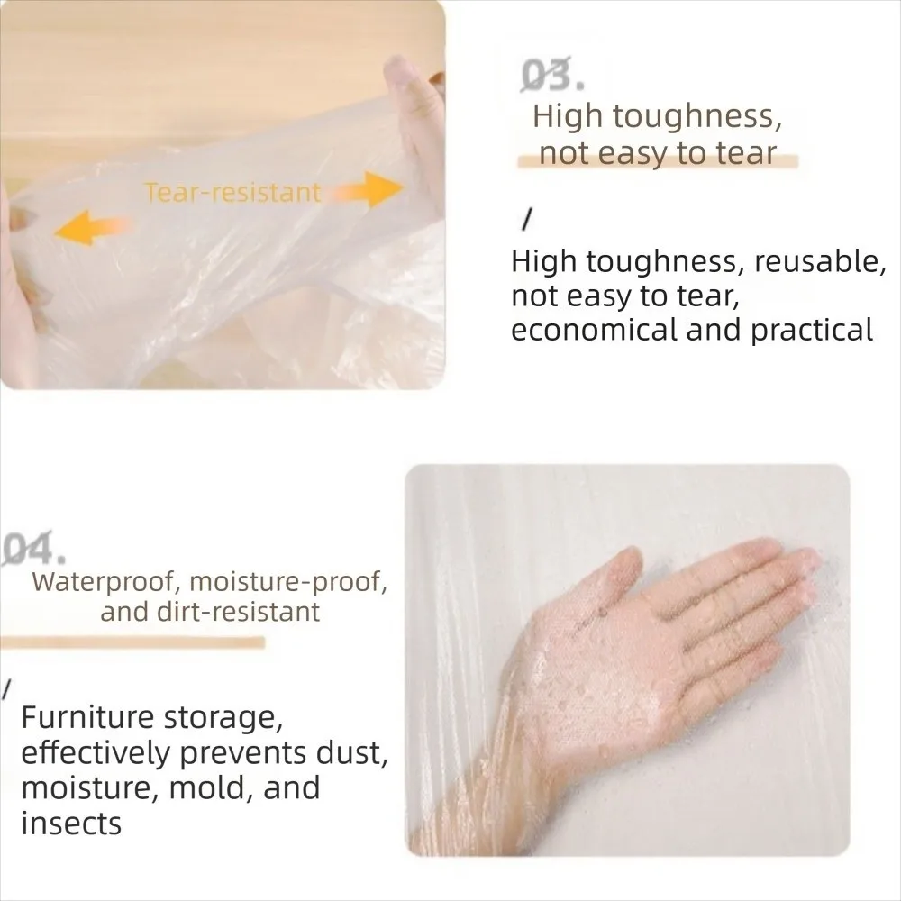 Transparent PE Disposable Dust Covers Transparent Elastic Edges Plastic Dust Film Waterproof Disposable Elastic Cover Home Use