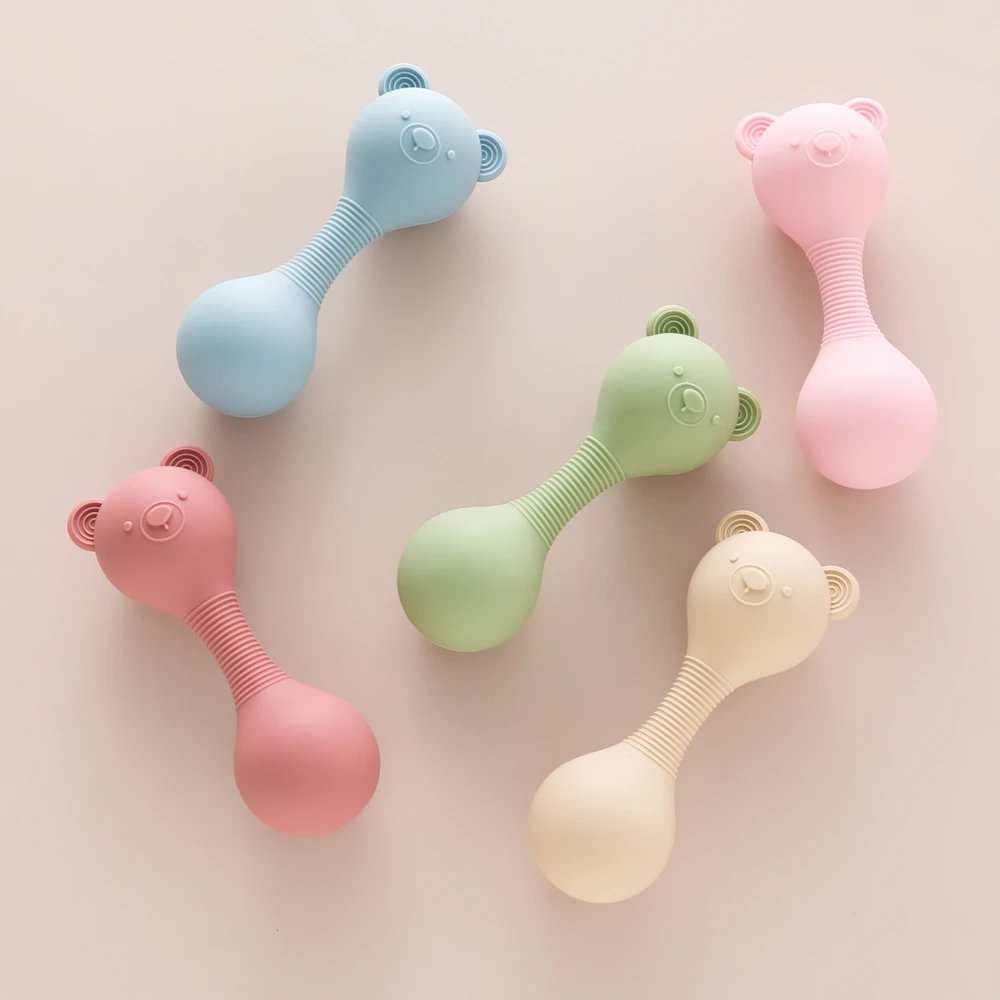 Babyrasseln aus Silikon, Maracas-Spielzeug, Cartoon-Bär Sandhammer, Babyspielzeug 0-12 Monate, Rassel-Silikon-Beißspielzeug als Babygeschenk – Detail 11