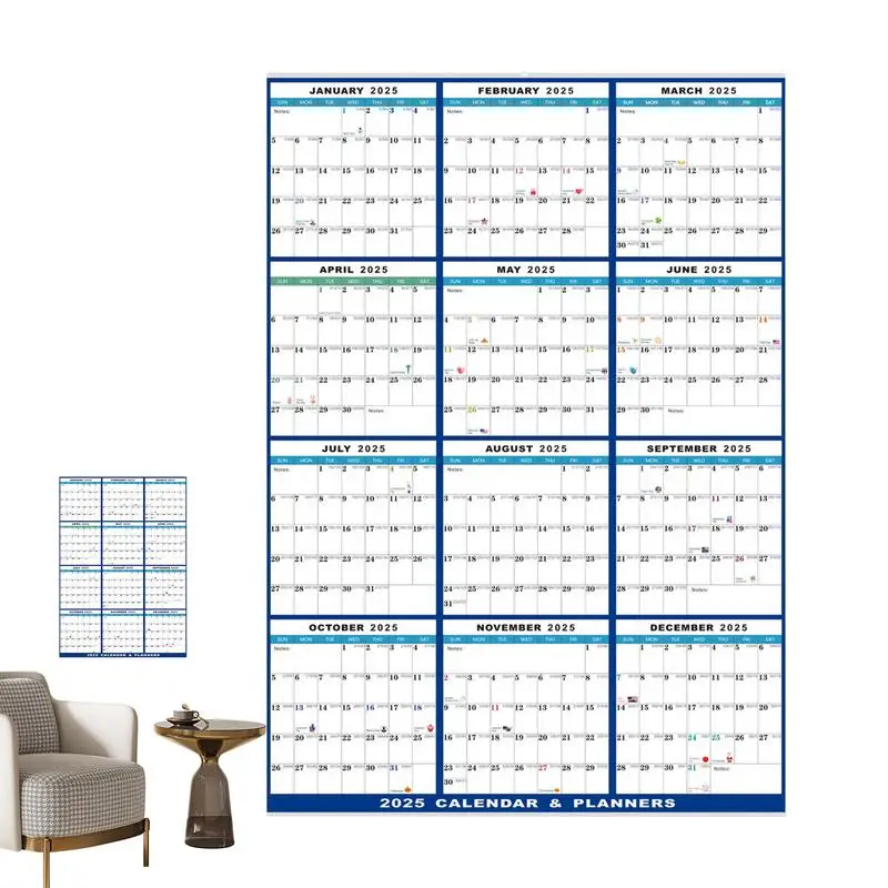 2025 wet Dry Erase Wall Calendar Erasable 2025 Calendar Planner 12 Month Double sided Adhesive Calendar for Planning Schedules