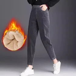1pcs Women Autumn Winter Plush Thickening Casual Pants Corduroy Warm Pant Women's High Waist Leggings Haren Trousers