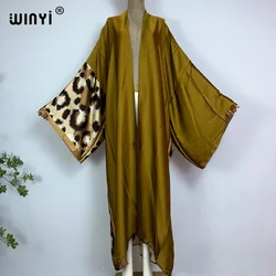 WINYI Women Bohemian fashion Print Elegant Casual dress African Cardigans Outerwear For Women Summer Sexy silk feeling Kimonos