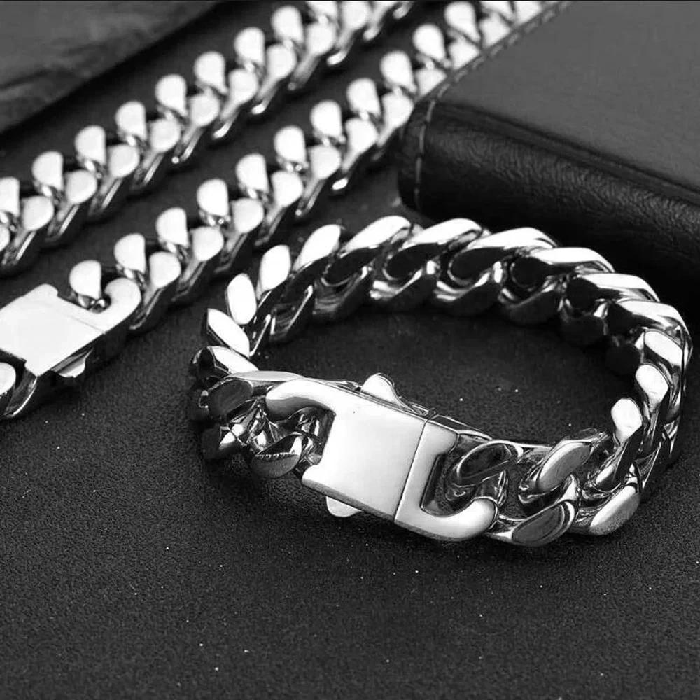 New European and American Hip Hop Bracelet with Four Sided Grinding Cuban Chain Cross border Hot Style Simple Titanium Steel Bra image 2