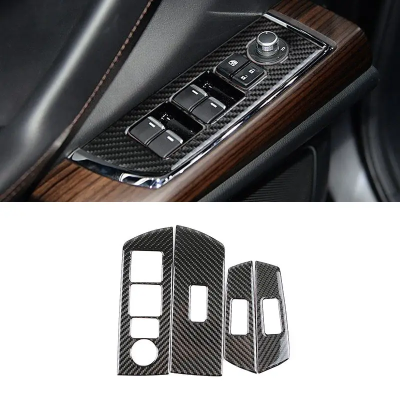 لمازدا CX-9 CX9 2016 2017 2018 2019 2020 ألياف الكربون اكسسوارات السيارات الداخلية نافذة الباب رفع زر الإطار ملصق غطاء الكسوة