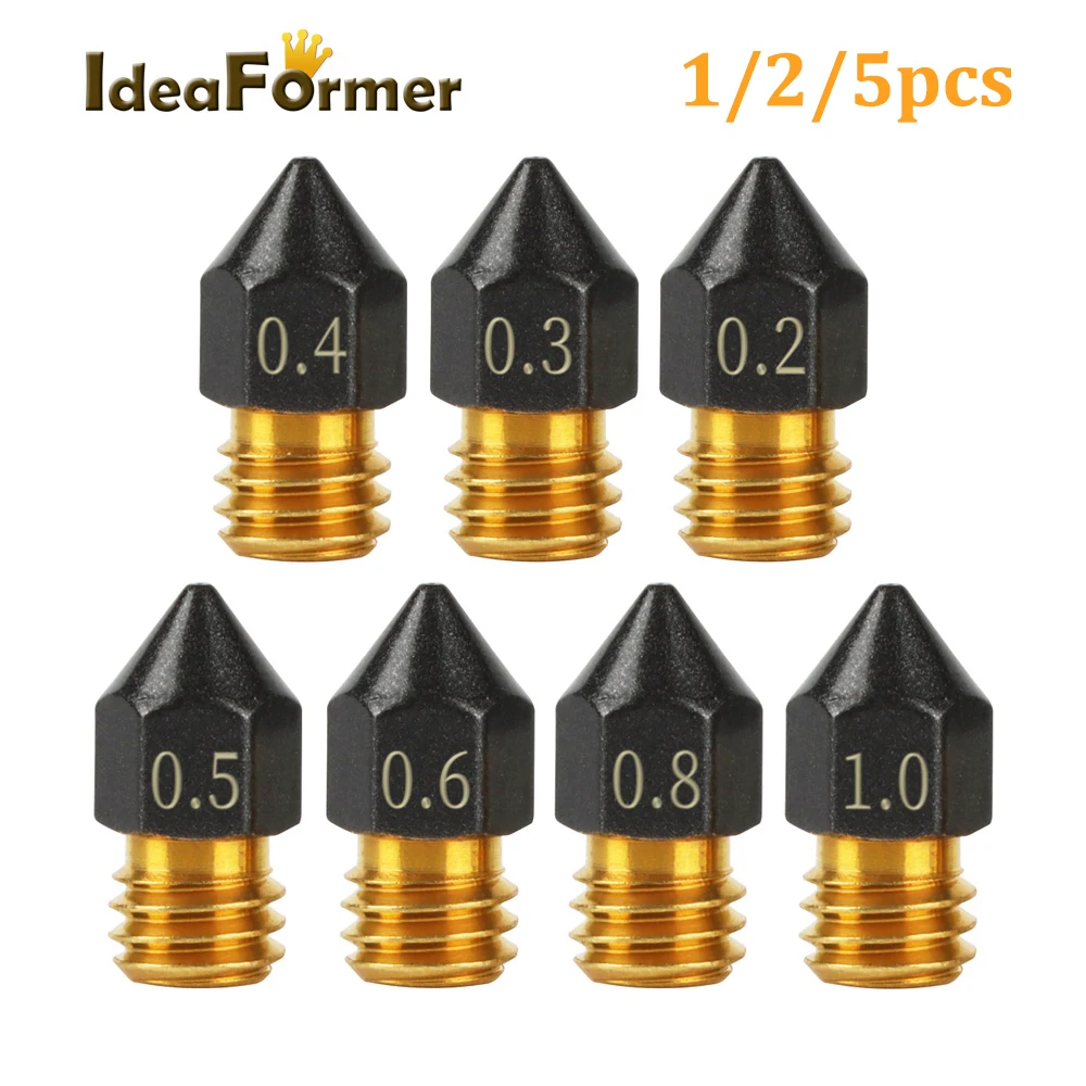 1/2/5pcs 3D Printer MK8 M6 Threaded Brass PTFE Nozzle 0.2/0.3/0.4/0.5/0.6/0.8/1.0mm for 1.75mm Filament E3D MK8 Hotend Extruder