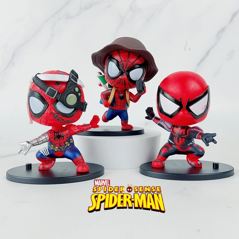 9cm Q Version Marvel Spider Man The Amazing Spider-man  Hat  Cyclopia Fight Action Figures Model Car Decoration Kids Toys Gifts