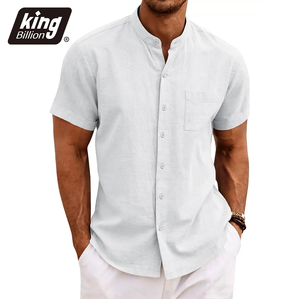 Herren Kurzarm-Hemd aus Baumwolle und Leinen, Atmungsaktiv, Leicht, Einfarbig, Henley-Ausschnitt, Schlichter Stil, Slim Fit, Bequeme Oberteile für Männer