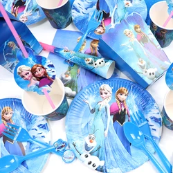 Decoraciones de fiesta de cumpleaños para niños, vajilla desechable, platos, vasos, servilletas, globos, suministros para Baby Shower, Frozen, Anna, princesa Elsa