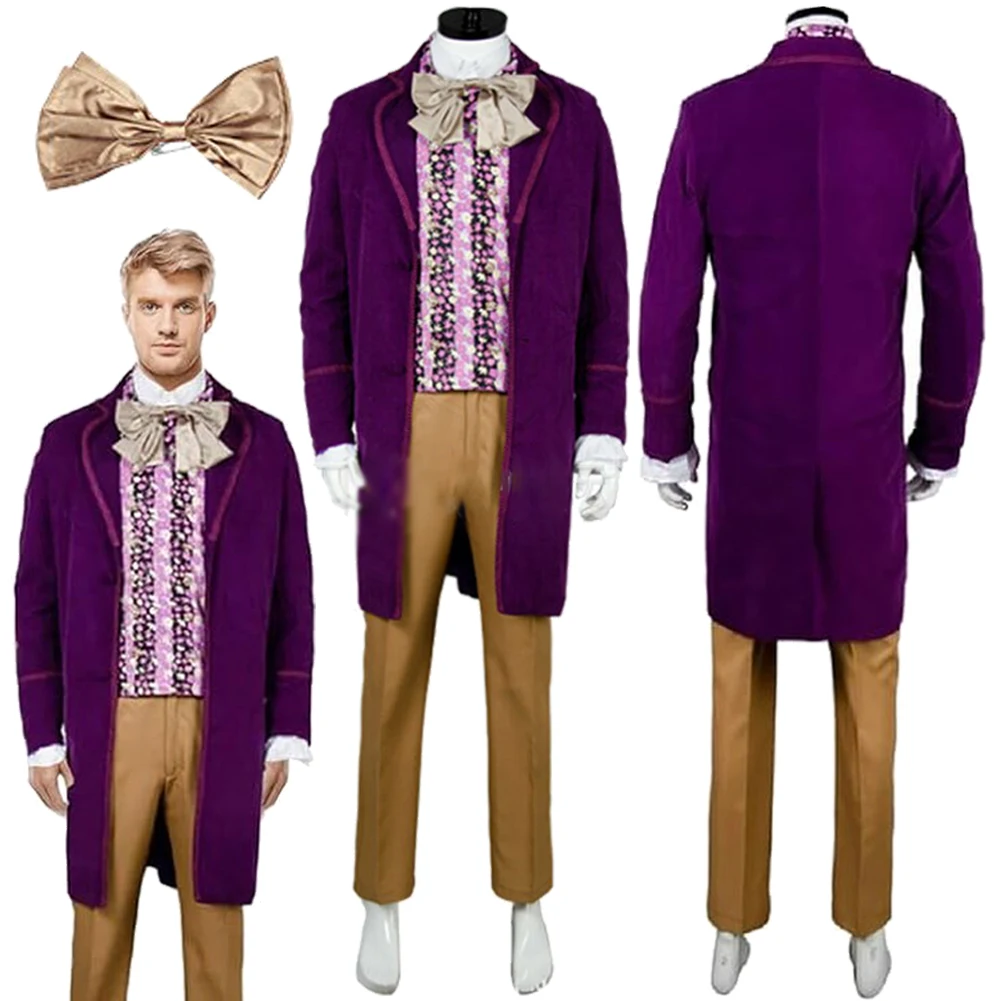 Willy Cosplay Fantasy Wonca Purple Suits 1971 Movie Chocolate Factory Costume Disguise Adult Men Roleplay Fantasia Outfits Male