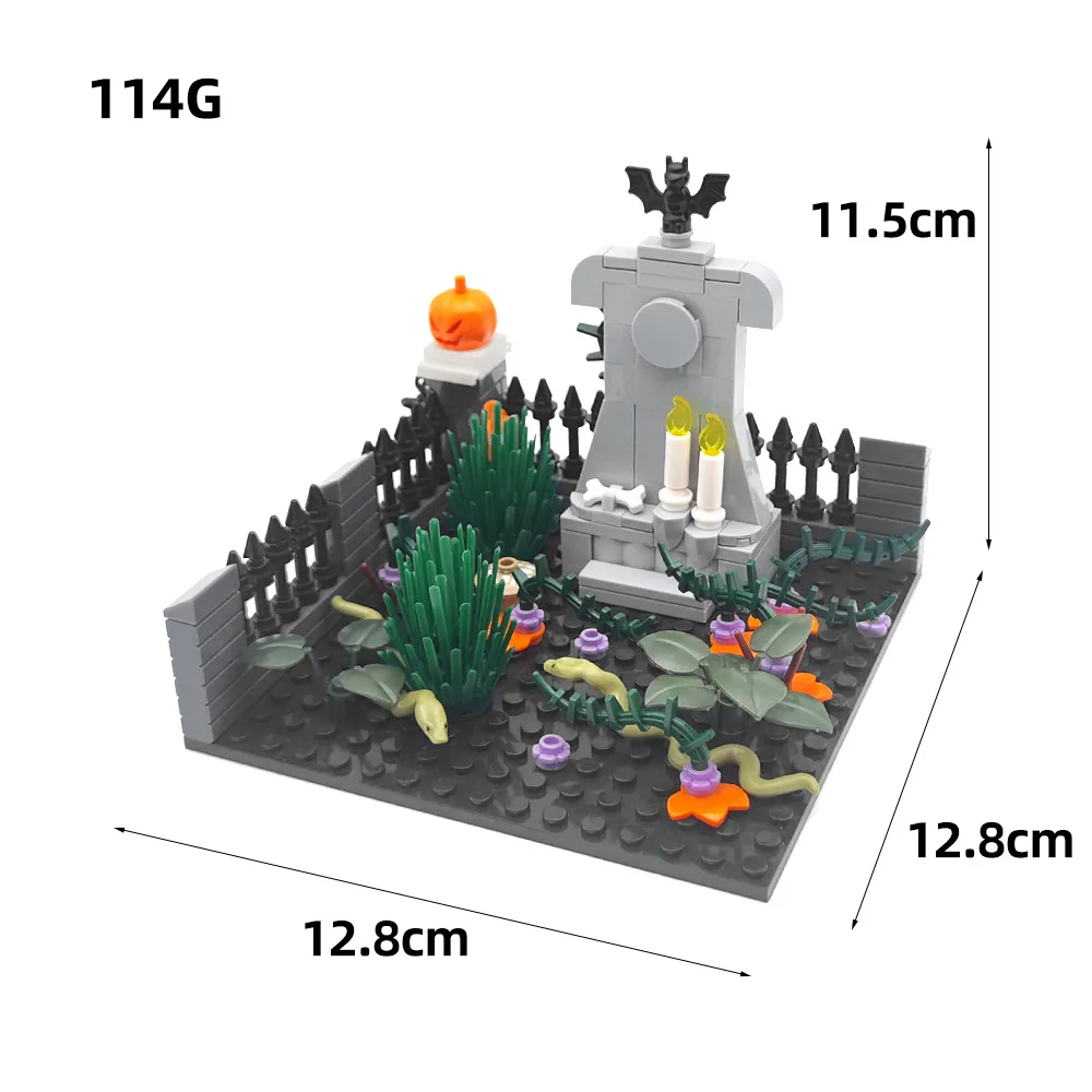 ハロウィン MOC 墓地シーンビルディングブロック壁墓石頭蓋骨ゴースト棺レンガのおもちゃ子供のギフトレゴと互換性あり