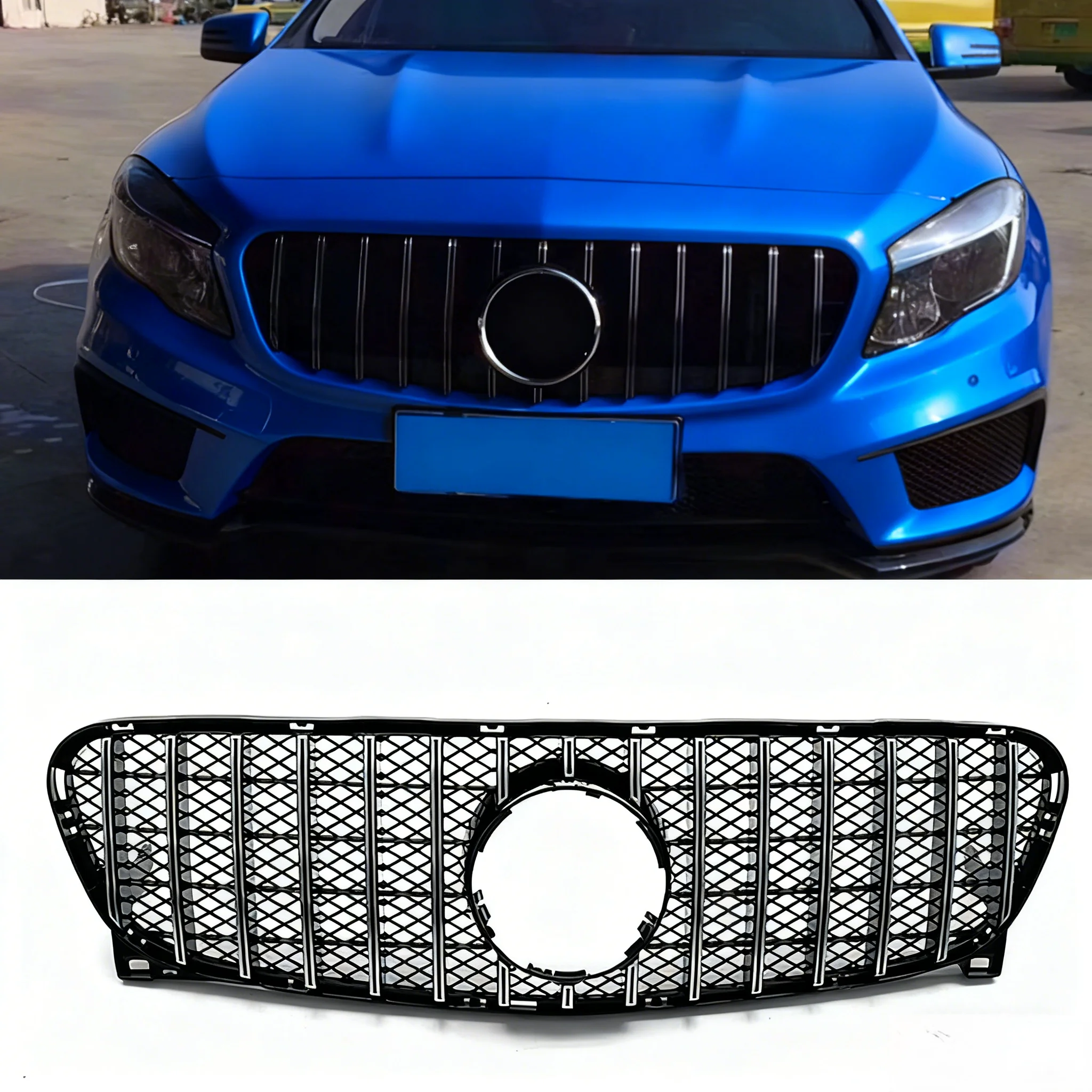 

Front Grille For Mercedes-Benz GLA Class X156 2014-2016 GLA200 GLA250 GLA260 GT Style Silver/Black Upper Bumper Hood Mesh Grill
