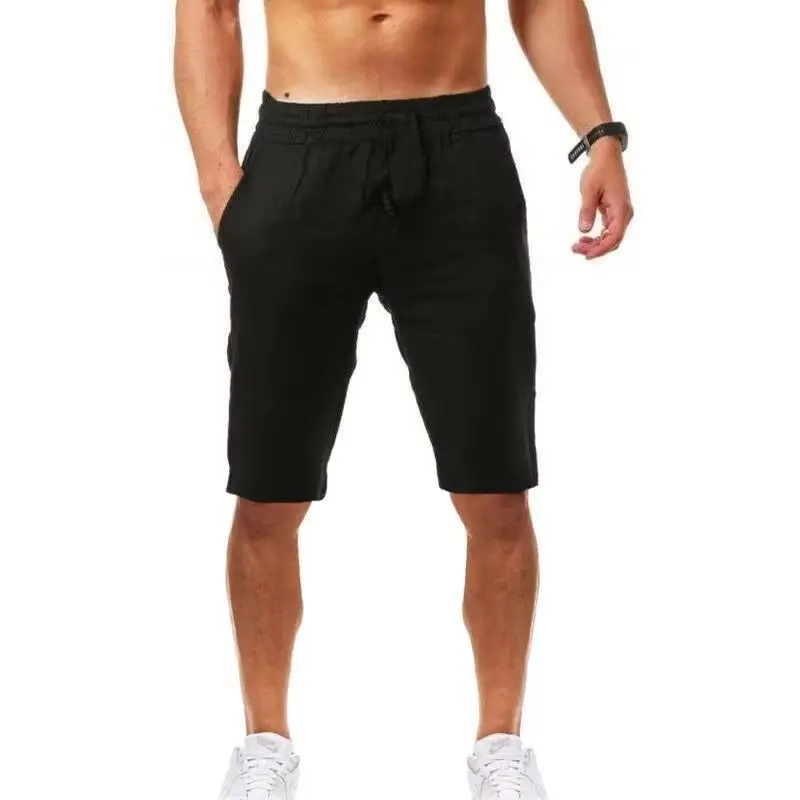 

Summe Men's Linen Cotton Shorts Pants Male Breathable Solid Color Trousers Fitness Streetwear 3XL 4XL