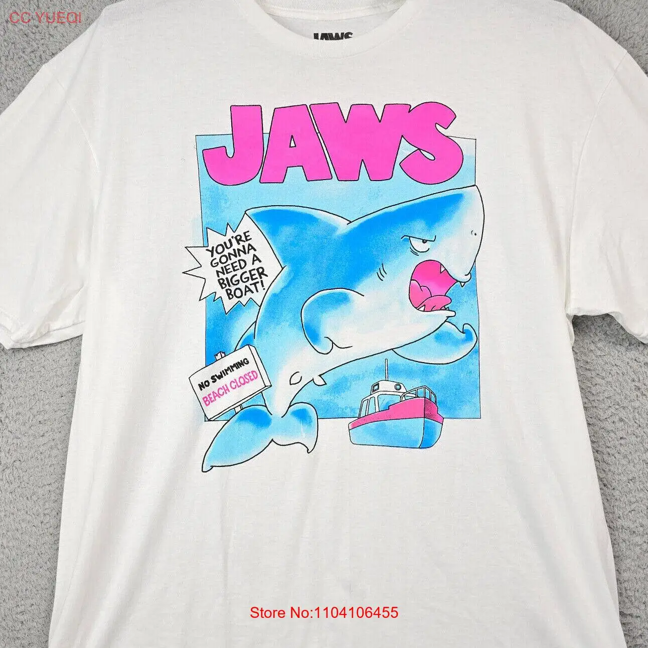 

Рубашка JAWS для взрослых, 2XL, БЕЛАЯ, синяя, HORROR, повседневная мужская рубашка из фильма «Акула» HUMOR NWT