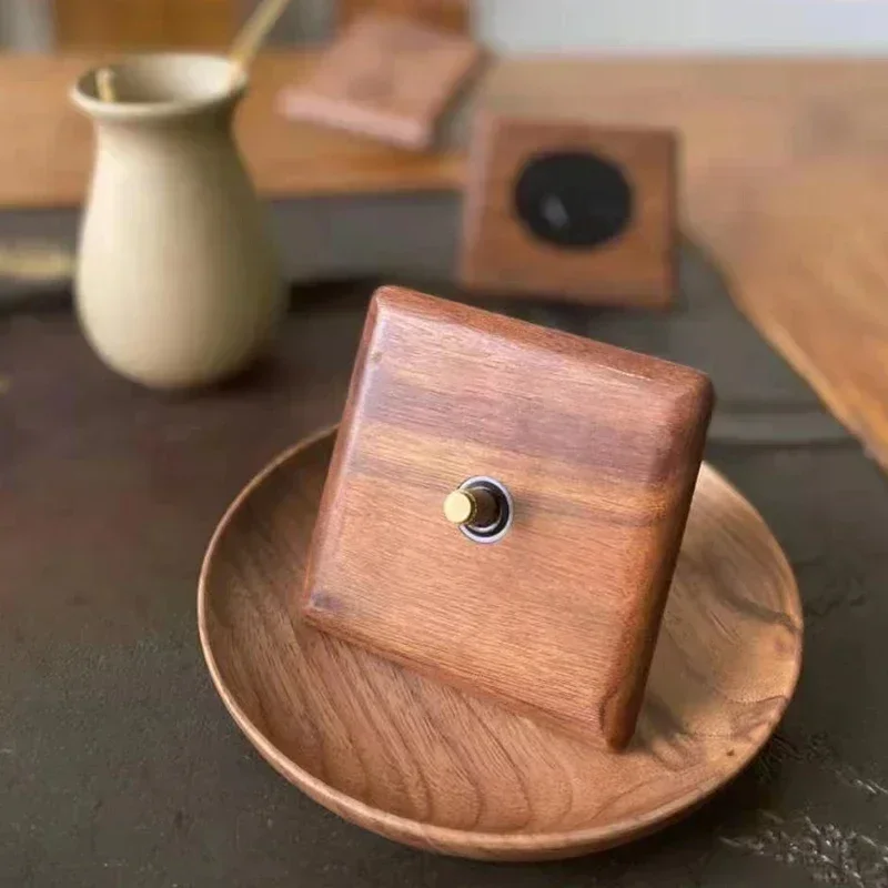 86x86mm Solid Wood Embedded Power Outlet - Childproof EU/RU/FR Socket, Fireproof Vintage Panel for Industrial & Villa Use