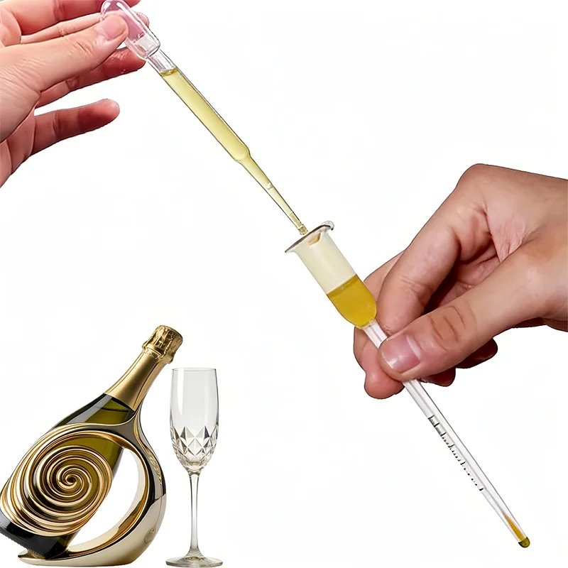 A Set of 1 Alcohol Content Meter with Dropper, Suitable for Manually Measuring the Alcohol Content of Wine (Can Measure from 0 to 25) ° Home Brewing, Laboratory Winemaking, Cocktail Mixing, Alcohol Reading Tester, Manual Measurement, with Alcohol Extraction Dropper, Suitable for Measuring Beer, Champagne, Cocktails, Rice Wine, Fruit Wine, Etc., with Clear Scale, Durable, Professional Brewing Tool. view 2