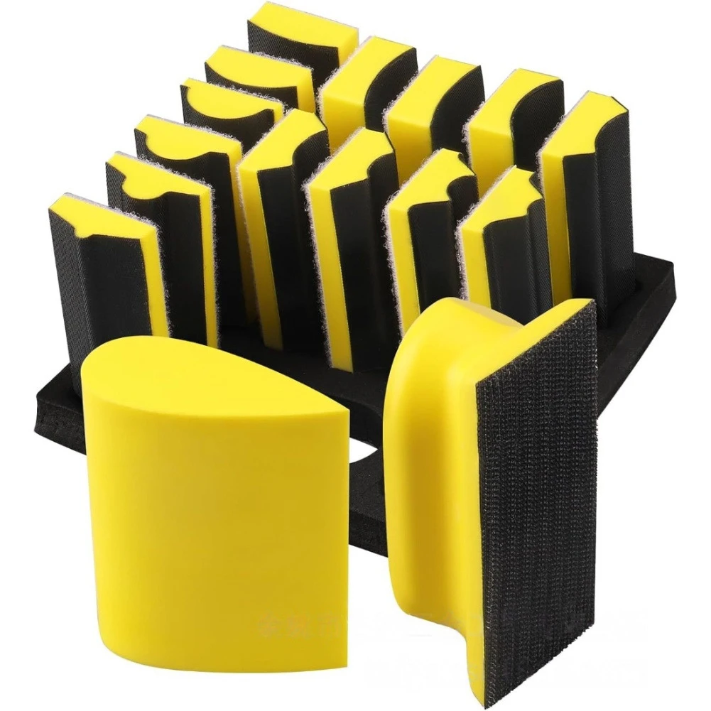 16PCS Interchangeable Foam Hand Sanding Block Set With 40 Aluminum Oxide Sheets For Precise-Automotive Wet And Dry Sanding