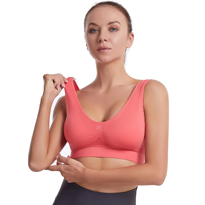 Women Sports Bra Crop Top Fitness Gym Runing Sportswear Wireless Hollow Mesh Yoga Bra Sports Underwear Push Up