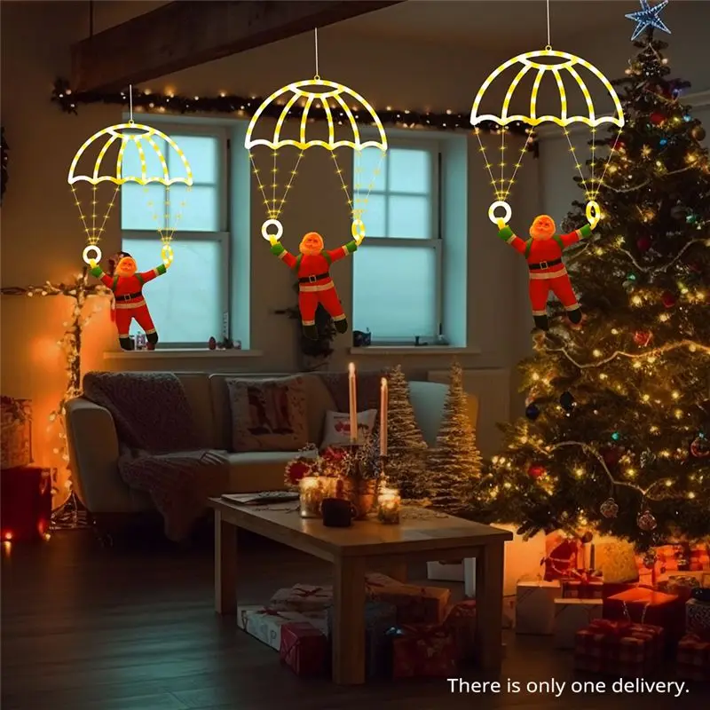 AB41-Santa Parachute LED Decor-USB-Powered Remote Control Indoor/Outdoor Application, Great For Christmas Home Festivities