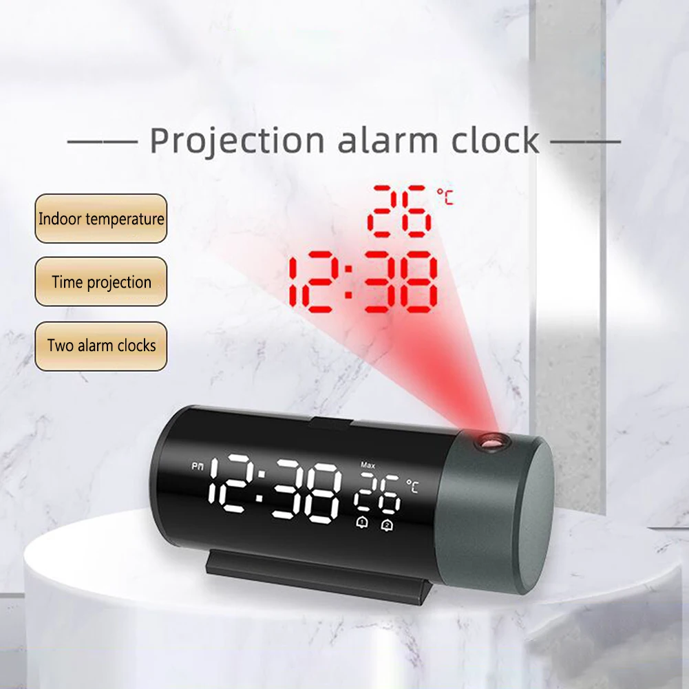 180° Rotation Digital Projection Alarm Clock Time Temperature Projection Table Clock for Home Bedroom Electronic LED Clock