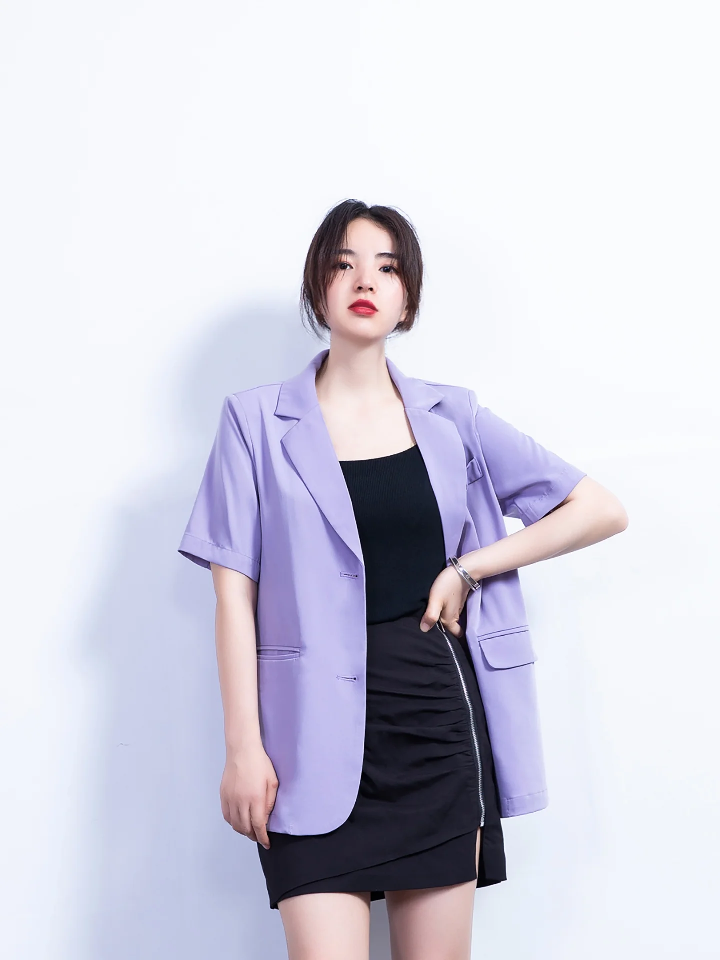 

ort Sve Suit Jaet Women's Thin Summer New Versatile Drapey Small Size Commute Casual Sle Straight Cut Pure Color