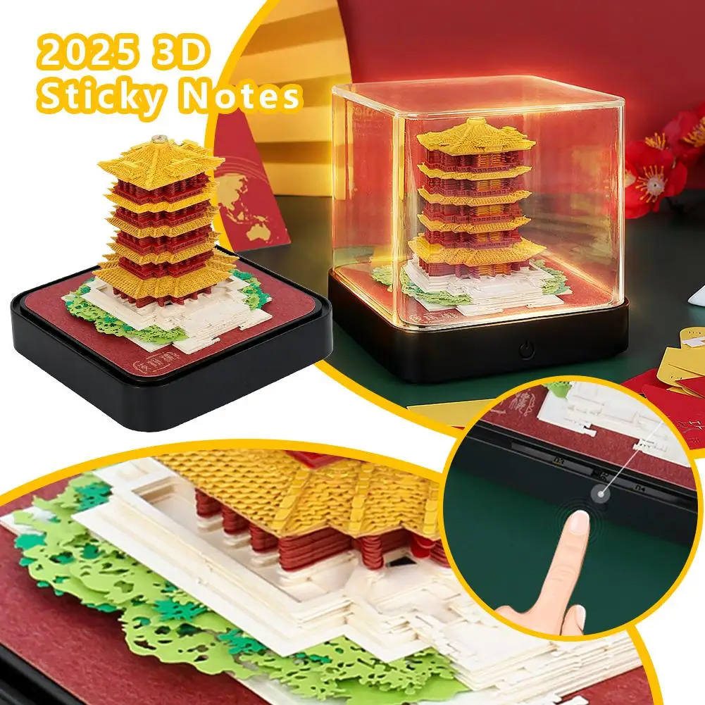 2025 New 3D Memo Romantic Tree House Prayer Hall Panda Memo Pad Collection Calendar Time 3D Gift DIY Tearable Sheet Art Q0T8