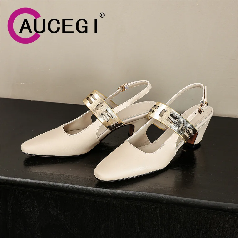 

Aucegi New Design Kid Suede Slingback Pumps Fashion Square Toe Chunky Hight Heel Women Buckle Summer Spring Wedding Dress Shoes