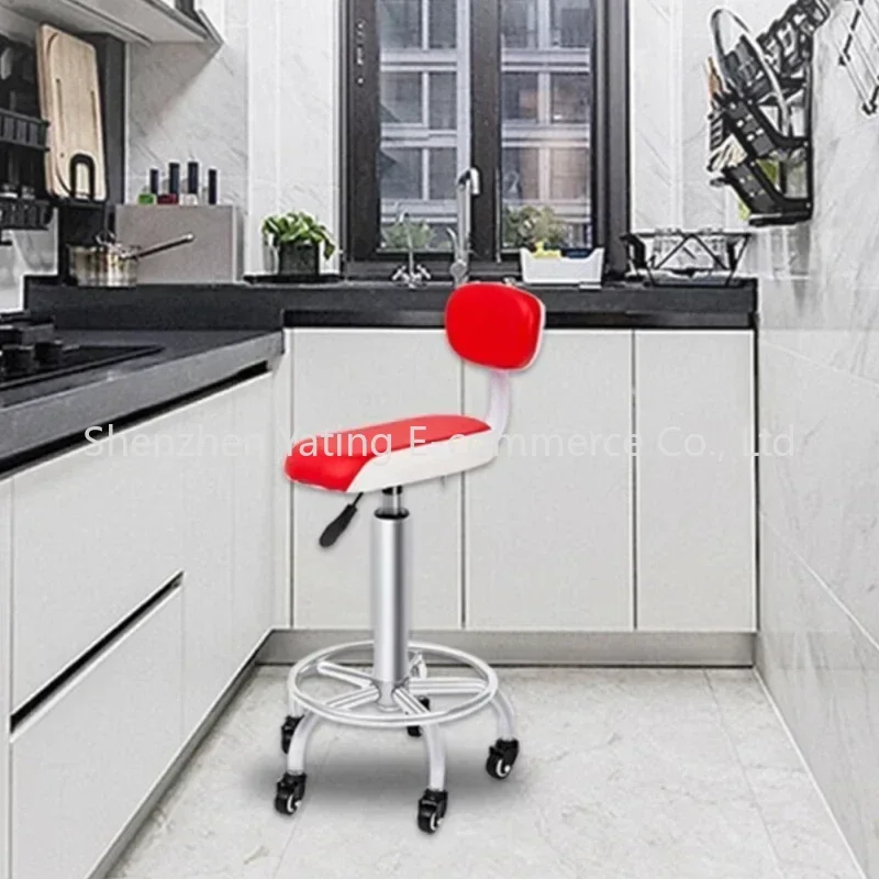 เก้าอี้ครัวแบบปรับระดับได้ 1 ตัว ใหม่ เก้าอี้ทำงานในร้านตัดผม เก้าอี้บาร์แบบมีล้อเลื่อน เก้าอี้บาร์แบบมีพนักพิง