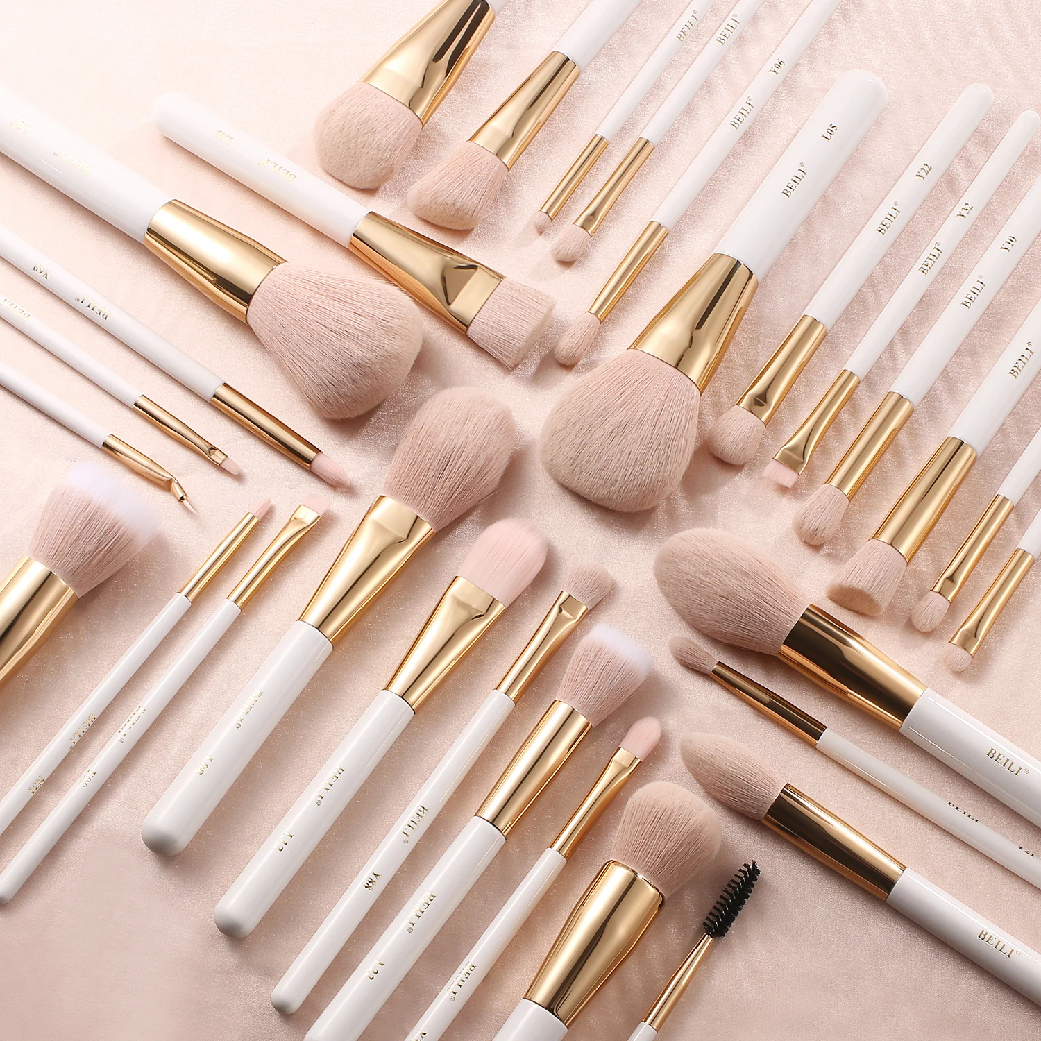 

BEILI High Quality 30pcs White and Gold Make up Brushes Premium Synthetic Hair Brush Sets Makeup Cosmetic Brush with logo