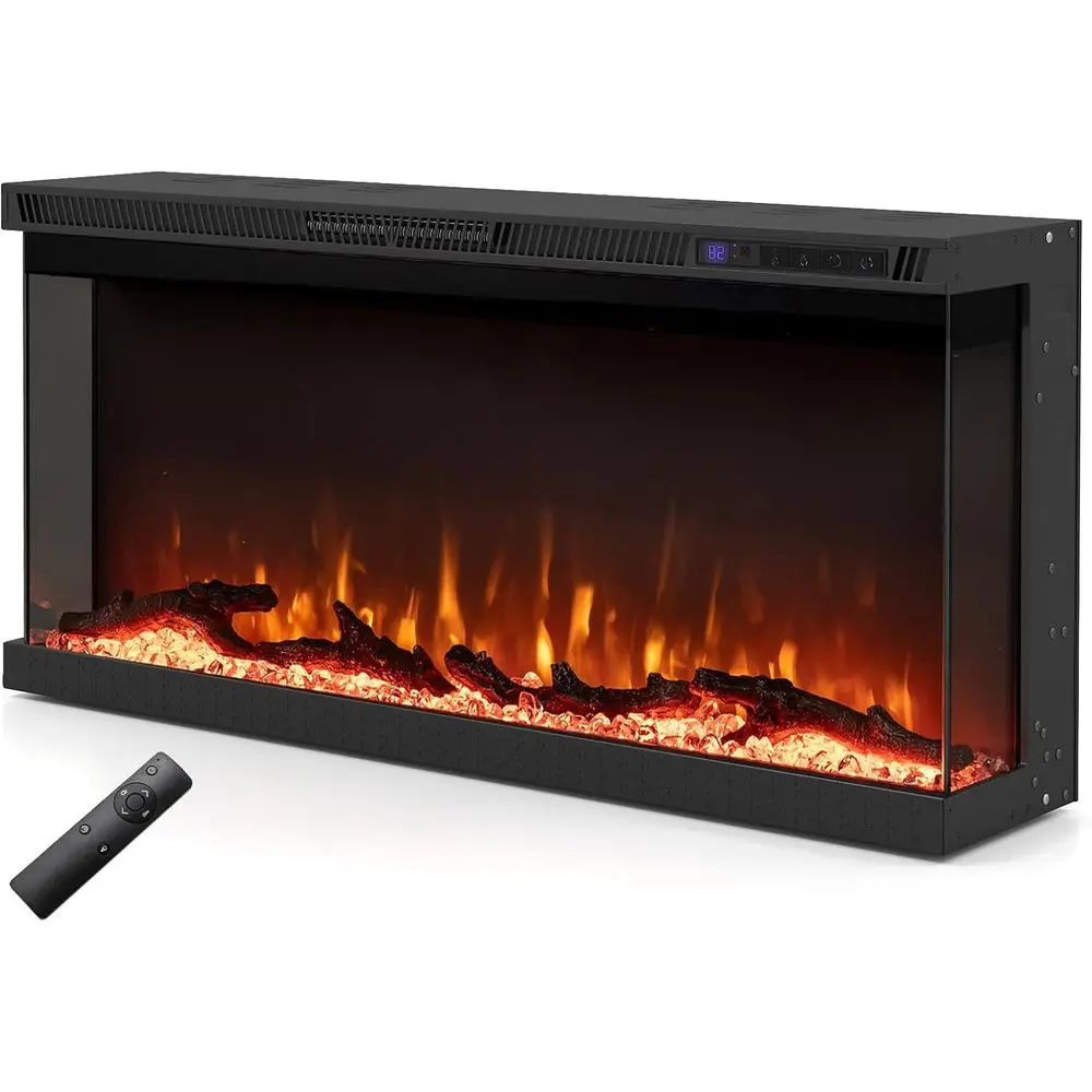

36 Wall-Mounted Electric Fireplace Insert - 12 Color Flame, 5 Brightness Levels, Remote, Overheat Protection, 750W/1500W, Crysta