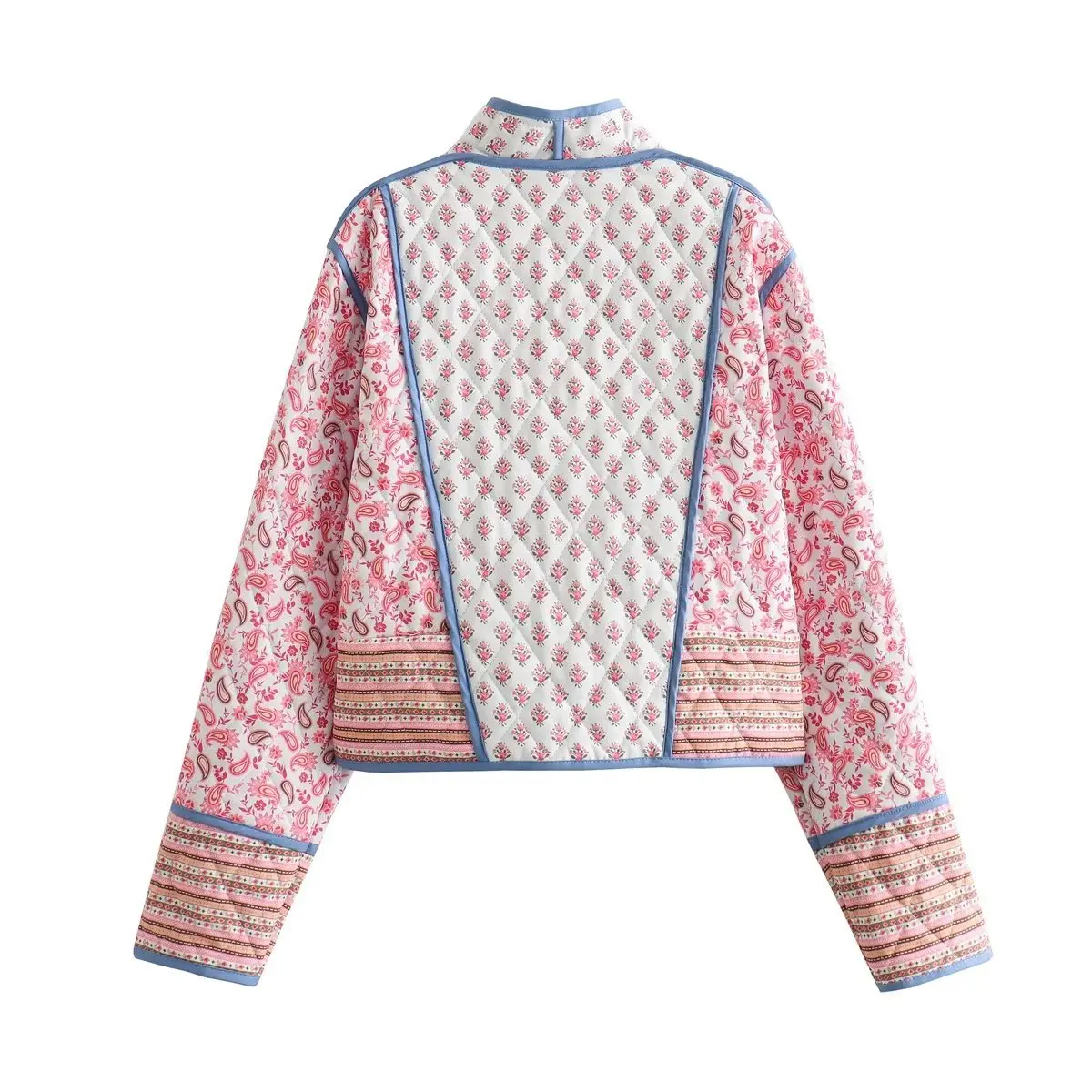 Women's Cropped Floral Quilted Jacket Cardigan Printed Lightweight Open Front Padded Puffer Coat