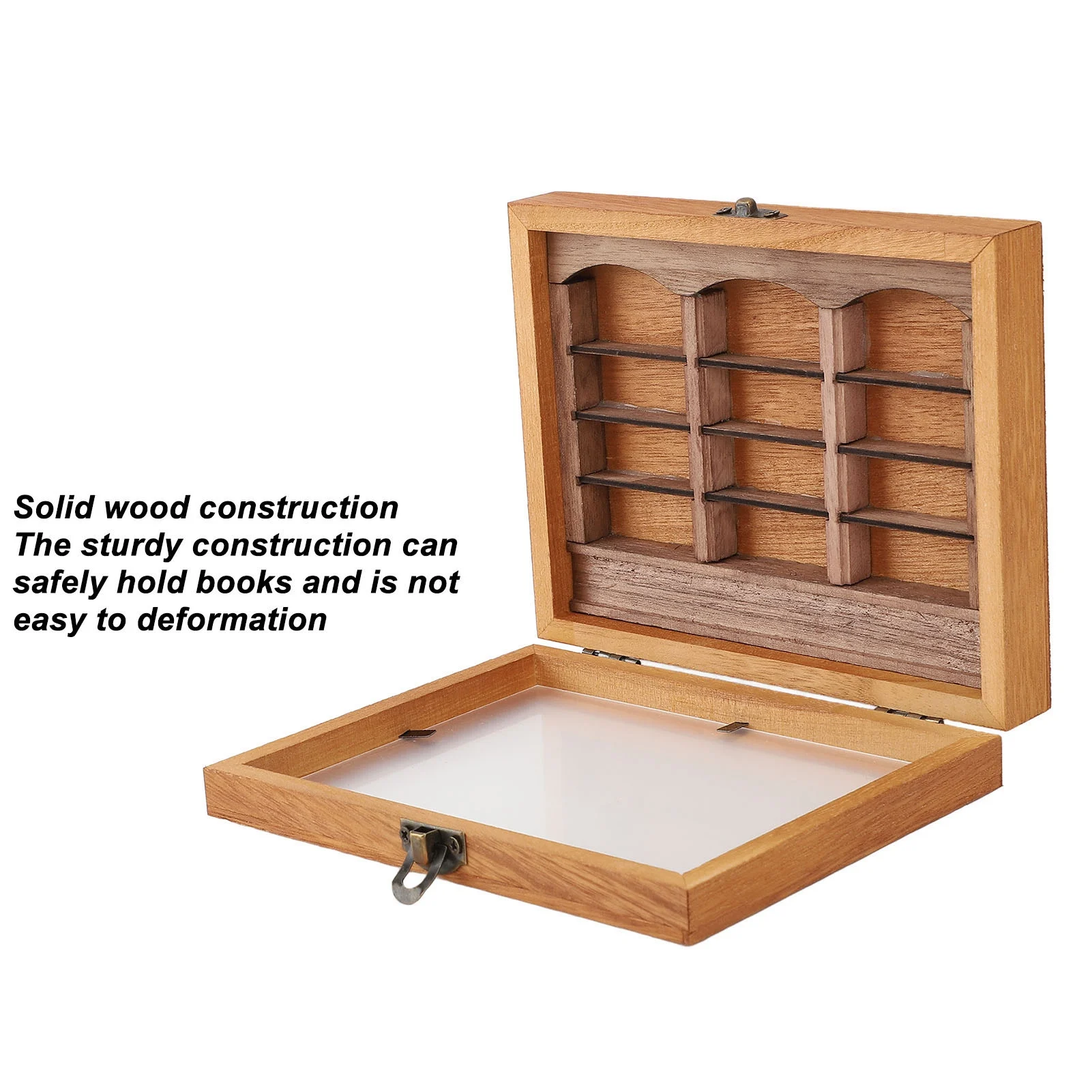 ديكور رف الكتب المصغر 196 كتب مطوية صناديق كتب مصغرة عرض حافظة خشبية أنيقة للمقهى #2