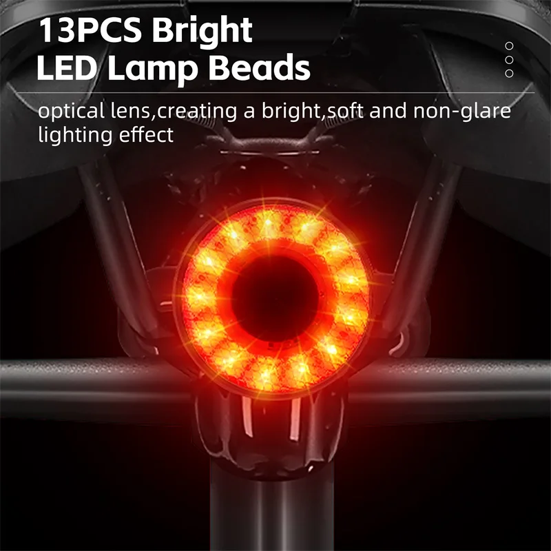 WEST BIKING Bicycle Smart Taillight Hight-brightness LED Lamp Beads Tail Light Waterproof USB Charging Cycling Sign Light