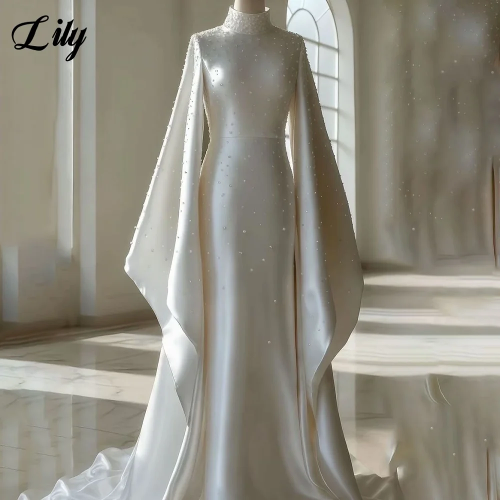 

Простое белое вечернее платье с пышными рукавами, ночное платье с бисером и складками, высокие платья знаменитостей для женщин по индивидуальному заказу