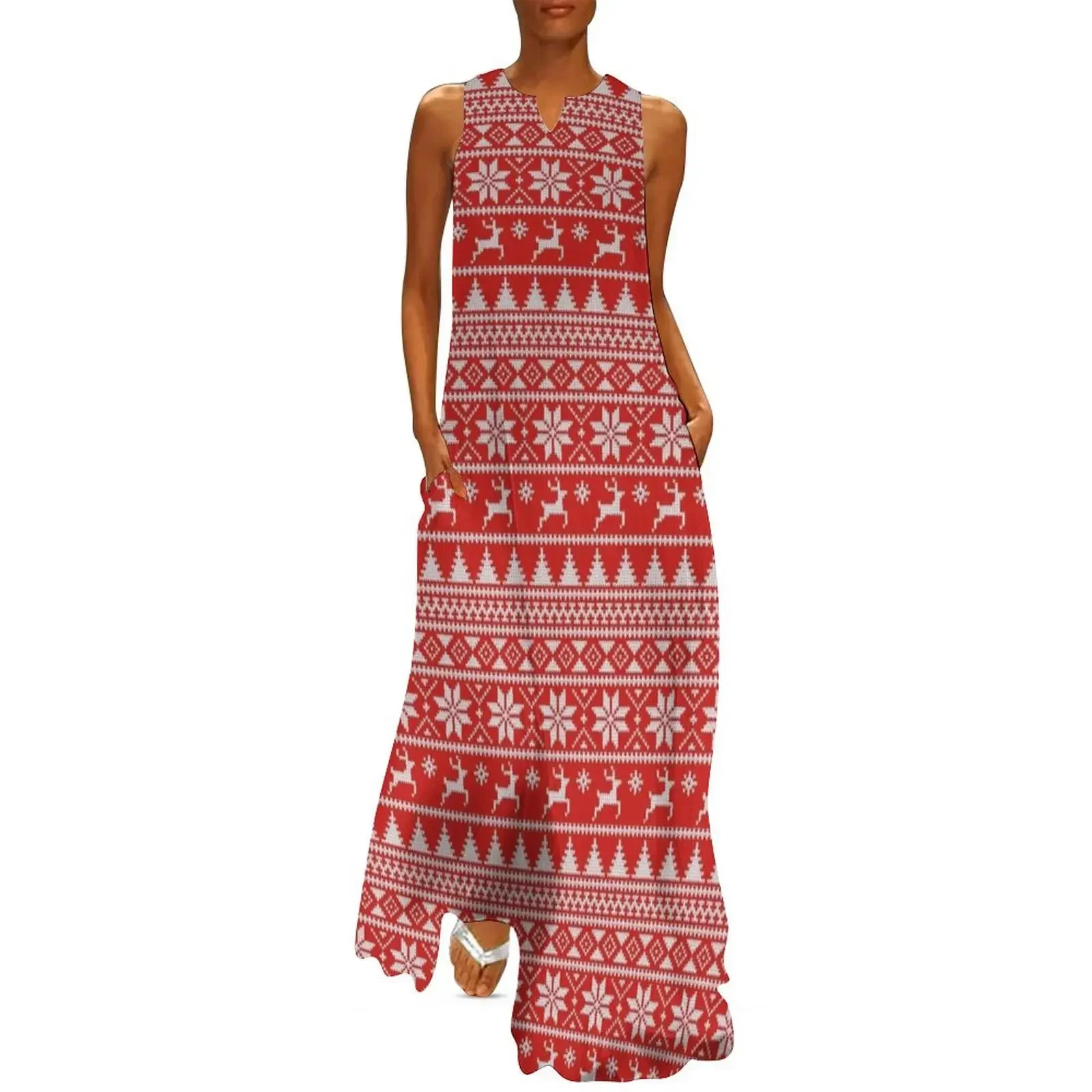 

Fair Isle Christmas Long Dress Women's summer suit summer dress womens 2025 Evening gown Dress
