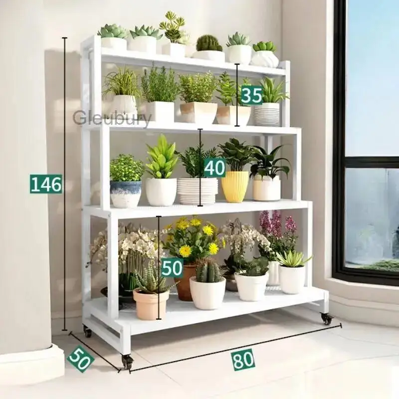 Shelf Flower Movable Balcony Tiered Luxury Wrought Iron Party Flowers Stand Table Universal Scaffale Per Piante Home Furniture