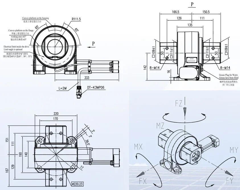 JV6L Series Ratio 50:1 Solar Tracking Worm Gear Planetary Motor Gearbox Reducer Slewing Drive