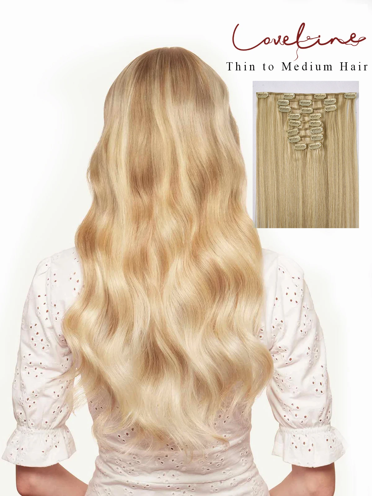 

Loveline Classic Dirty Blonde Highlights Clip-Ins Наращивание волос 12A + Заколка для человеческих волос Remy для тонких и средних волос 9 шт. 105-150G