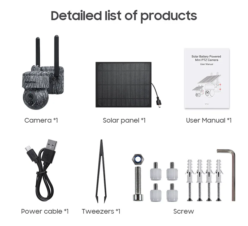 4G WIFI solarbetriebene drahtlose Wildkamera, Fallen mit Live-Ansicht-Alarm, Personenerkennung, PTZ-Kamera für die Jagd in der Sicherheit zu Hause – Detail 7