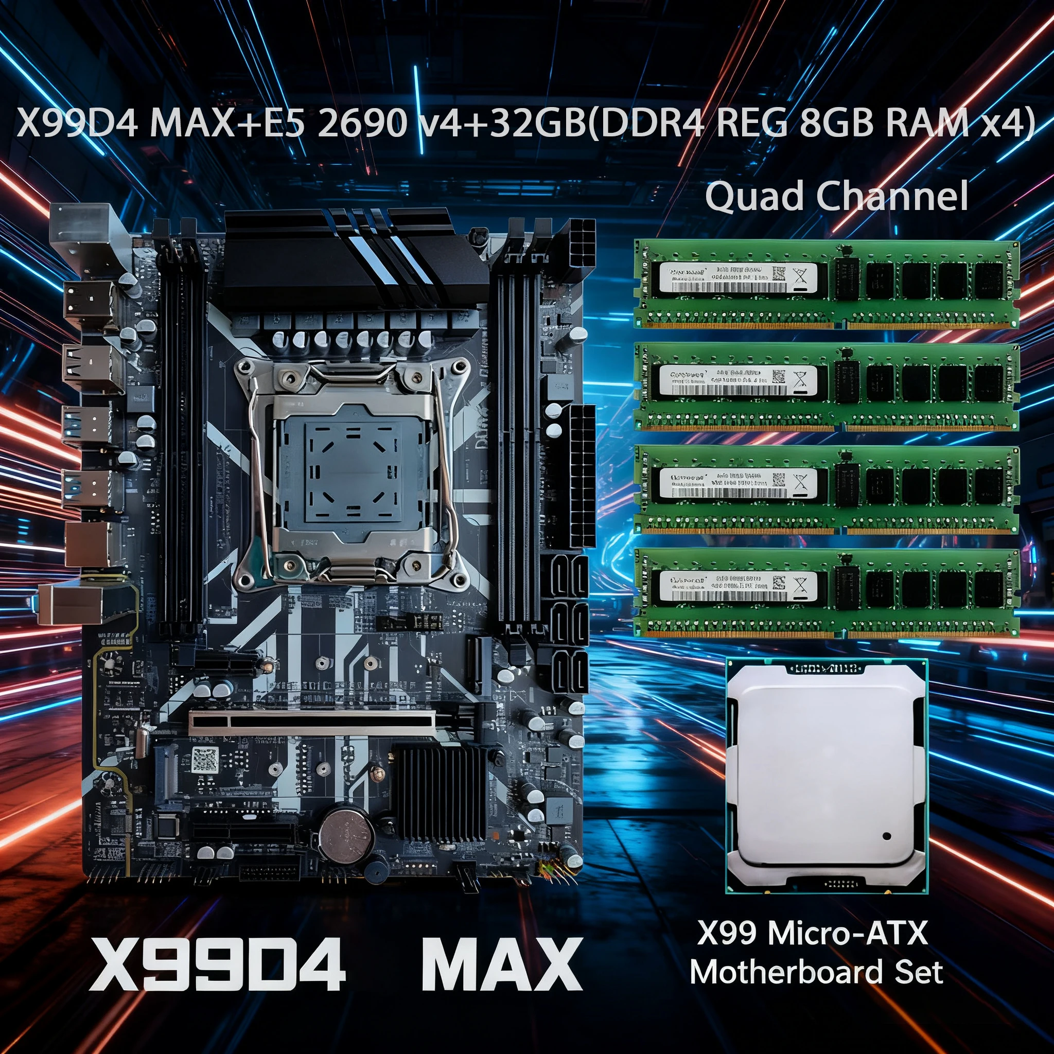 

Комплект материнской платы X99 с LGA2011-3 Xeon E5 2690 V4, DDR4 32 ГБ (4*8 ГБ), 2400 МГц ОЗУ, четырехканальная NVMe M.2, NGFF M.2 SATA3.0*6