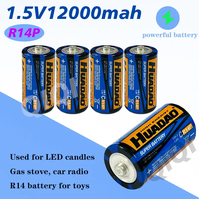 

1.5V, C Battery, 12000mAh, Carbon Battery, R14 Battery for LED Candles, Gas Stoves, Car Radios, Toys