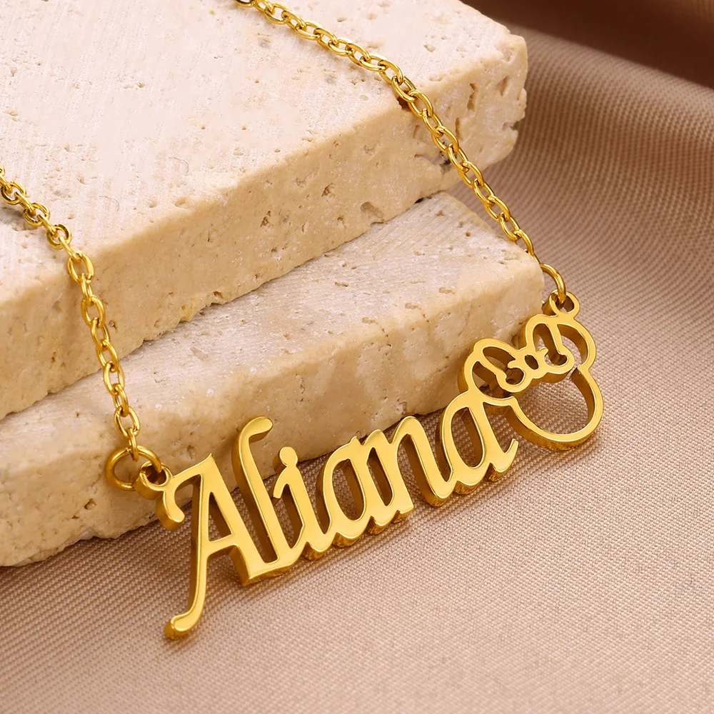 

Custom Cute Cartoon Mouse Name Necklace Women Girl Jewelry Stainless Steel Gold Color Personalized Nameplate Necklace Best Gifts