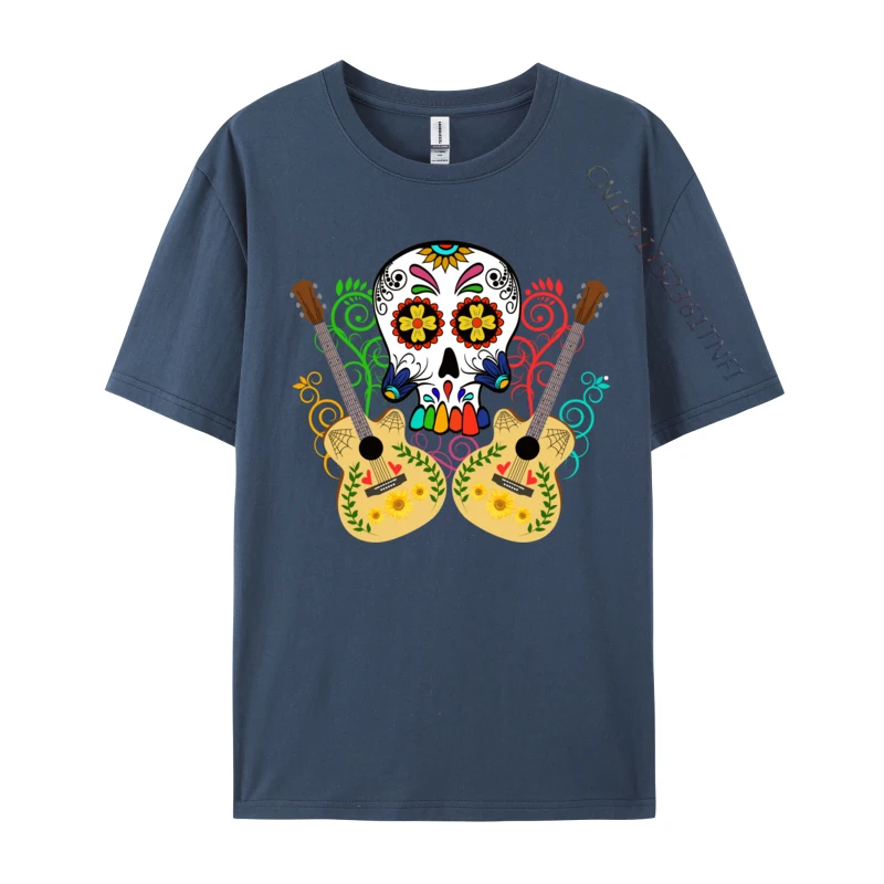 Day Of The Dead Mariachi Guitar Skull Tshirt marki normalna bawełniana męska koszulka z nadrukiem na oversize