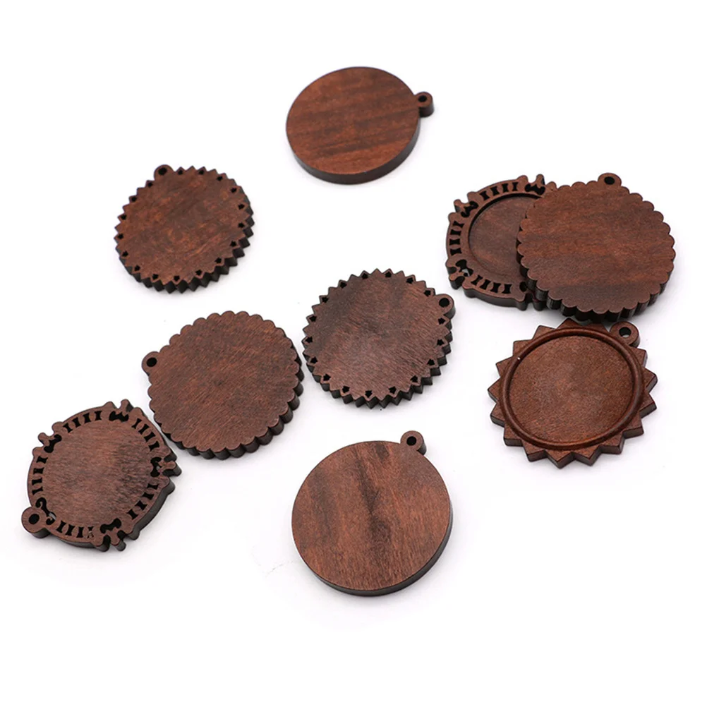 

10 pcs 25Mm Round Time Gemstone Pendant Wooden Tray For Diy Jewelry Making Crafts Keychain Accessory Crafting Finding Decor Gift