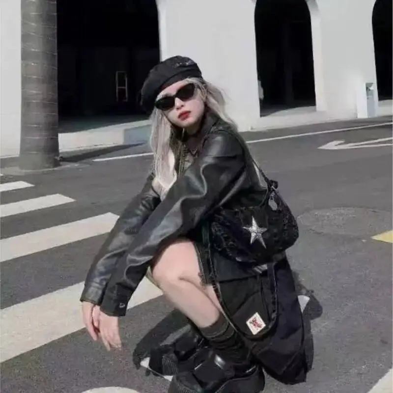 Bloom Vintage Black Y2k Handbag Women 2024 Hot Girls Fashion Star Zipper Casual Underarm Ladies Retro Hobos Bag Purse Chic