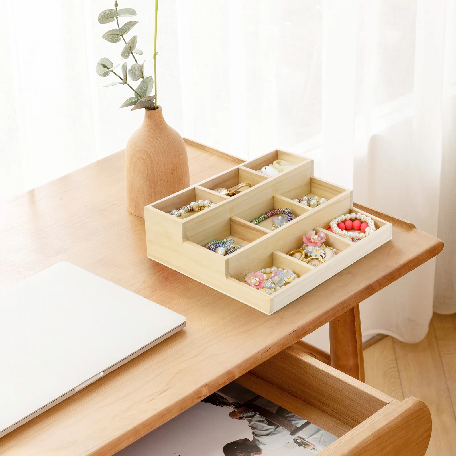 Présentoir de table en bois, boîte de rangement pour boucles d\'oreilles synchronisées, décor vintage