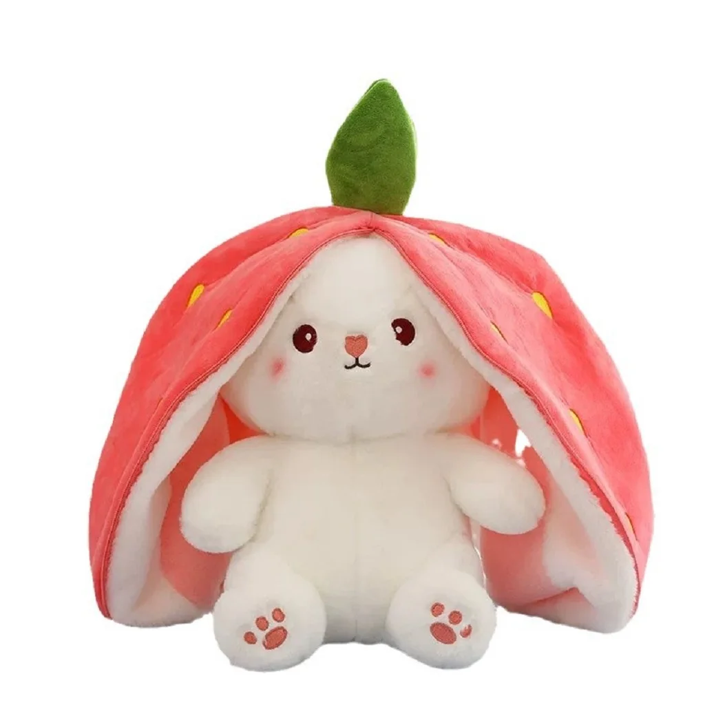 25 cm carino fragola carota coniglio peluche farcito creativo in frutta trasforma bambino coccoloso coniglietto bambola per regalo di compleanno per bambini