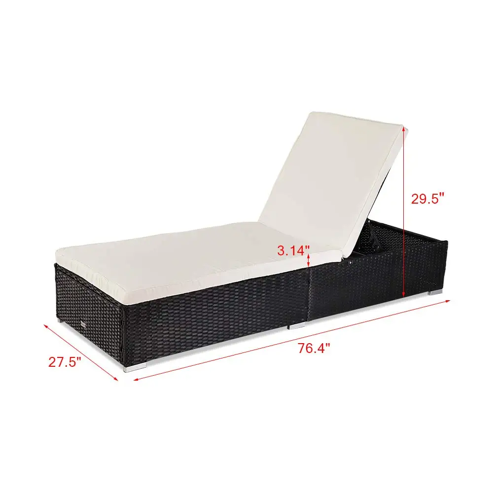 Adjustable Wicker Patio Chaise Lounge, All Weather Rattan Outdoor Chair with Cushions, Daybed, Customized