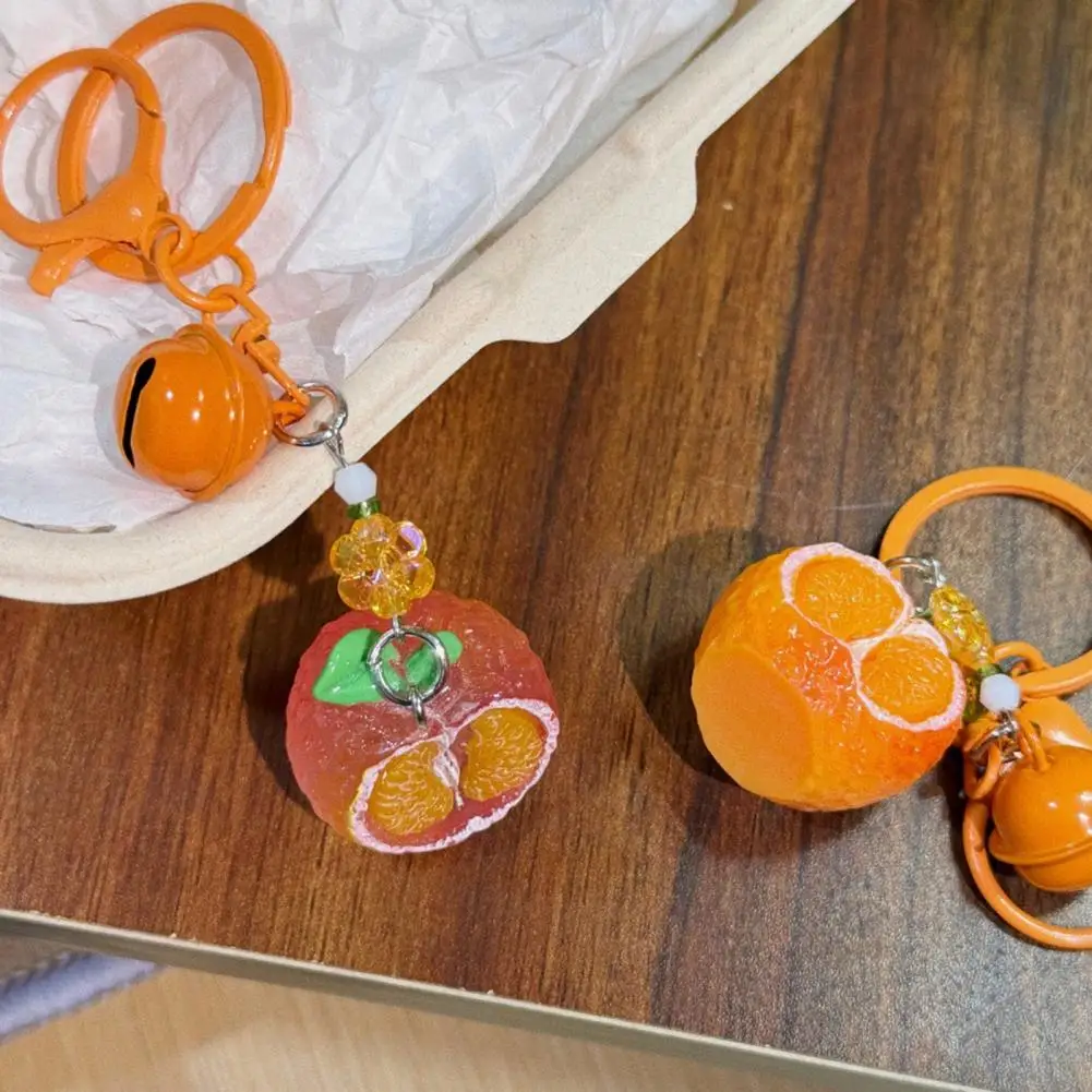 Fun Sound Bell Accessory Realistic Orange Resin Keychain with Bell Sound High Simulation Fruit Charm Pendant 1 1 Scale Cute Bag